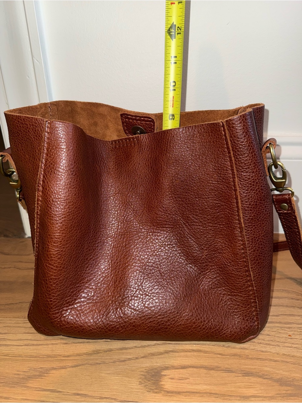 Portland Leather Brown Pebbled Leather Butterfly Bucket Bag - Picture 6 of 13